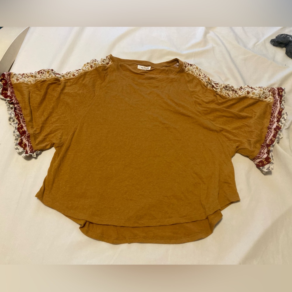 Eyeshadow Cropped mustard yellow boho flared 3/4 sleeve autumn fall colors